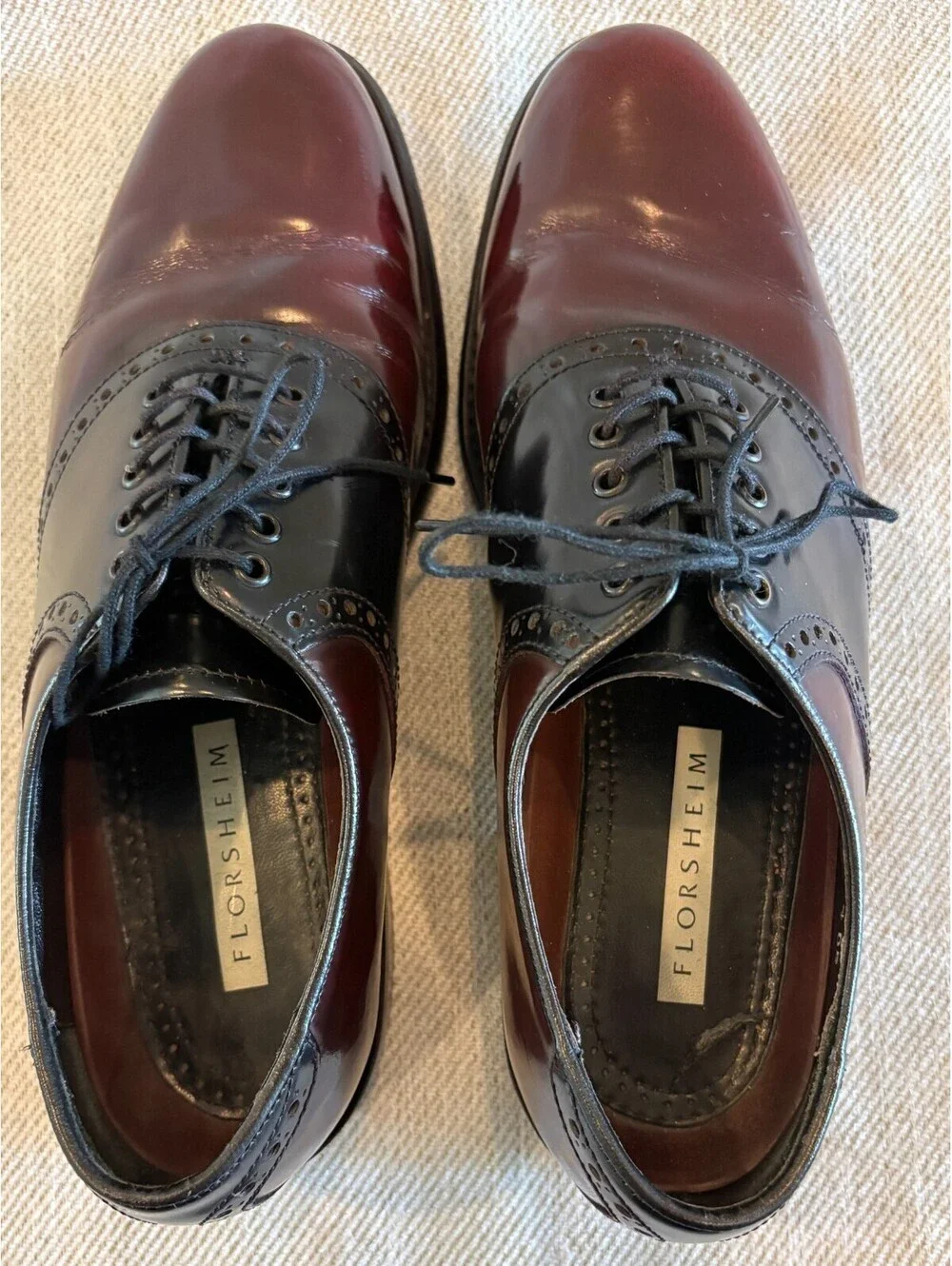 Florsheim Saddle Oxfords Burgundy Black Two Tone Leather Mens 8 D 20392